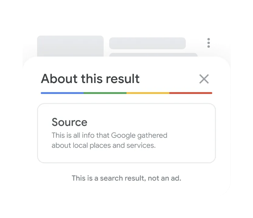 Illustration of Google's &quot;About this result&quot; feature pulling up with a search result