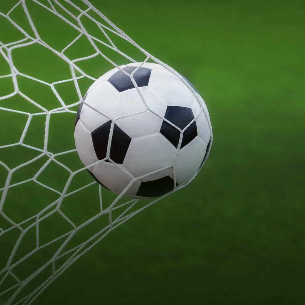 Image of soccer ball hitting back of net