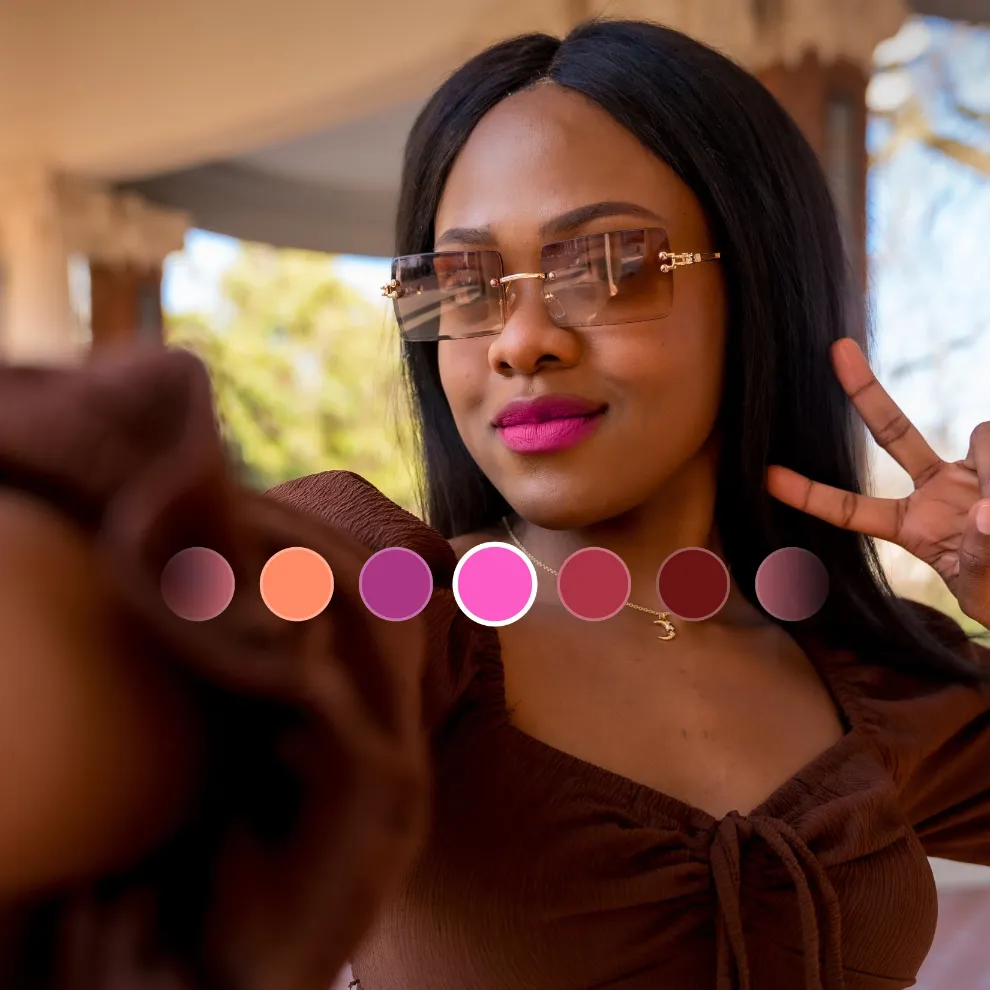 Image of woman trying on different lipstick shades with AR makeup