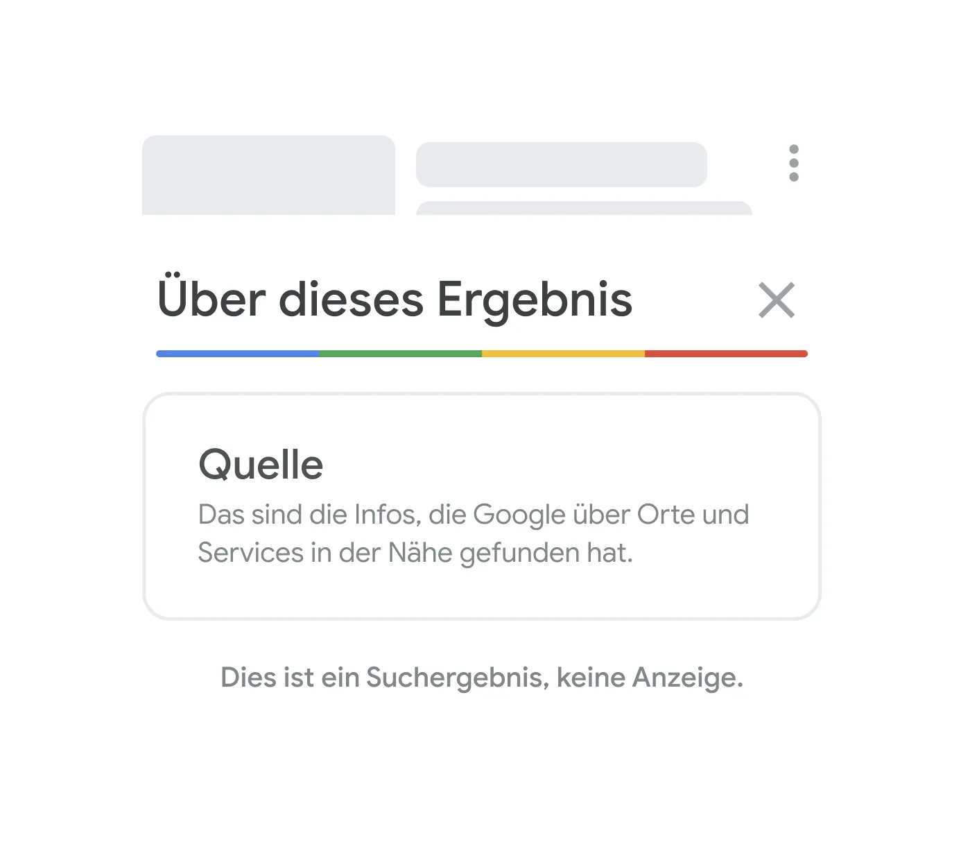 Illustration der Google-Funktion &bdquo;Informationen zu diesem Ergebnis&ldquo;, die bei einem Suchergebnis zu sehen ist