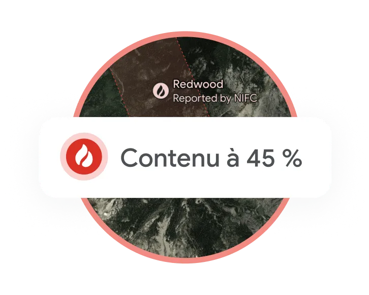 Wild fire map illustration showing that it is 45% contained