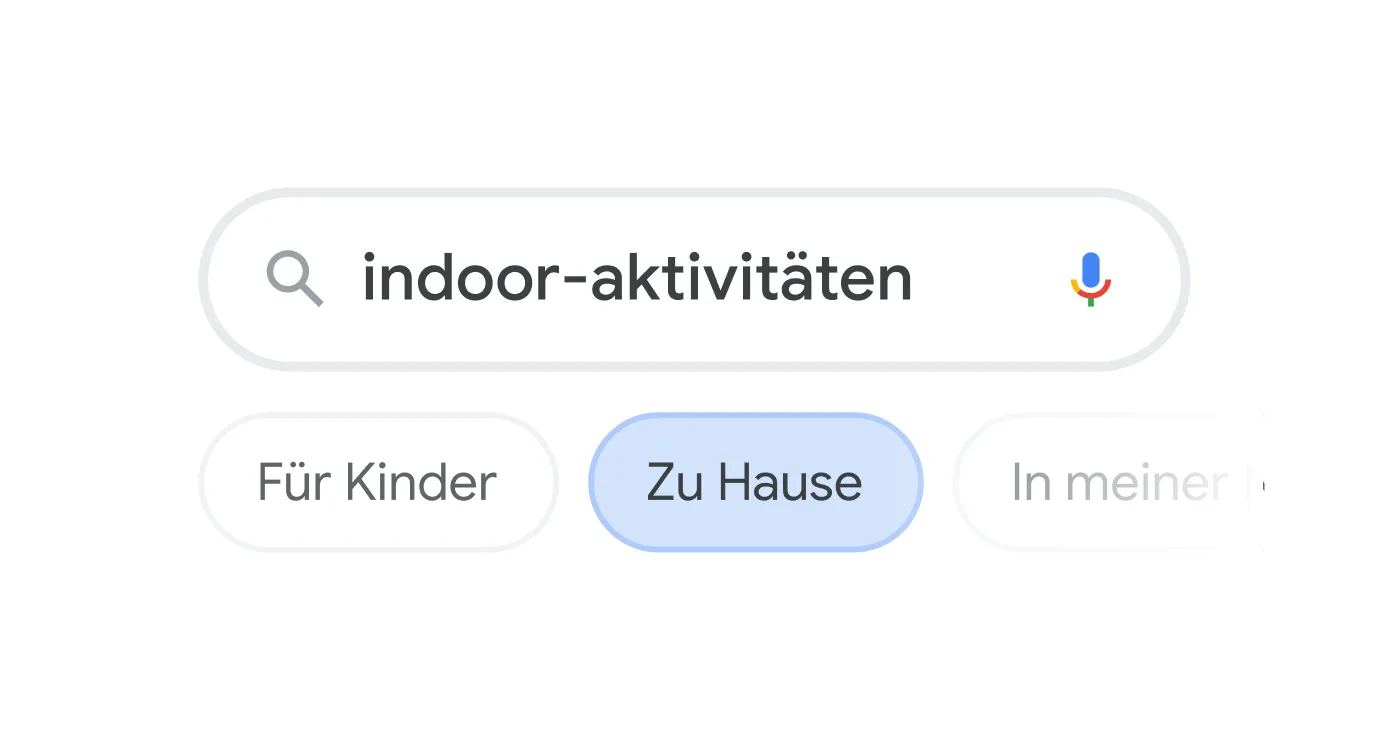 Search bar illlustration with the query "indoor activities" with topic filters below