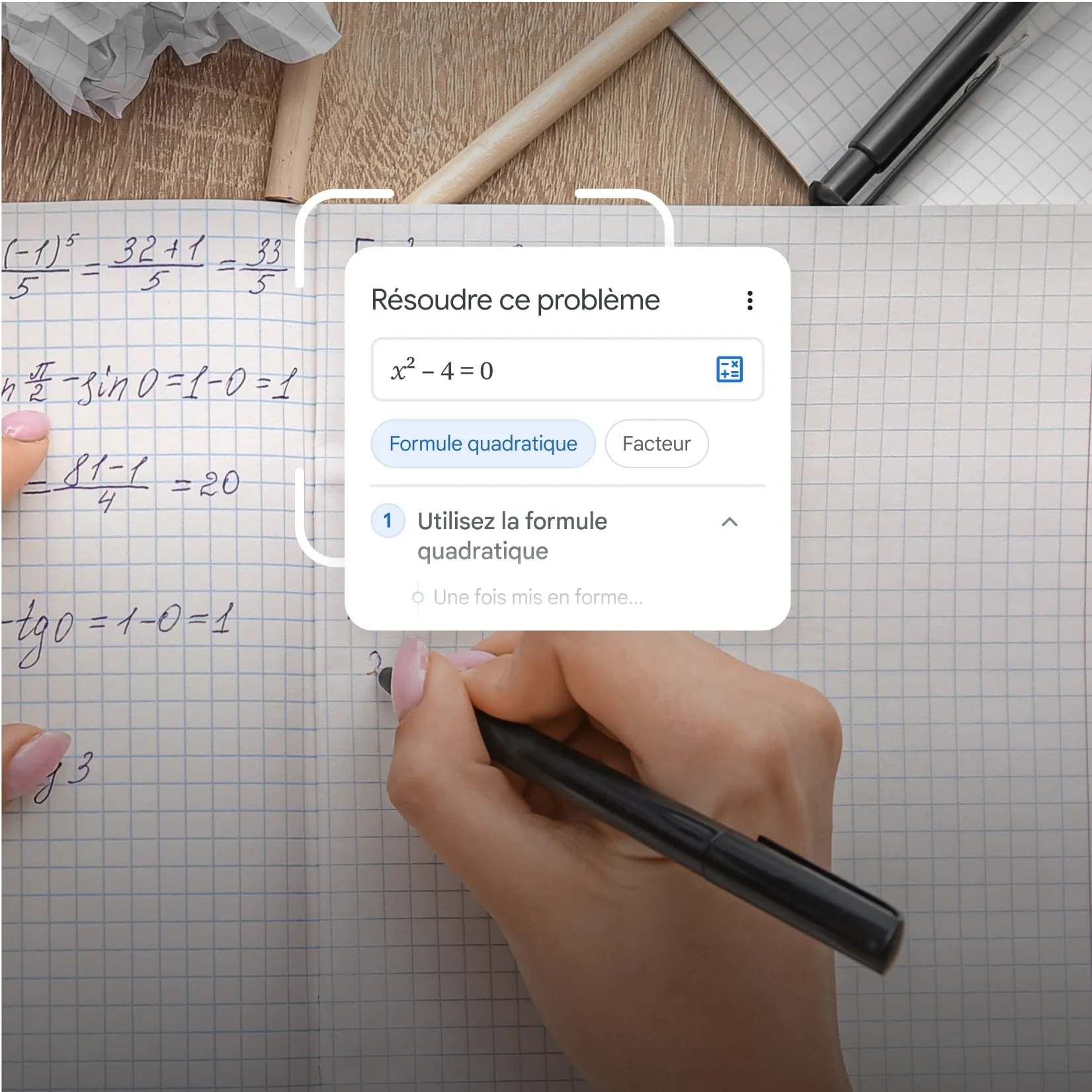 Image de Google Lens aidant une personne à résoudre un problème d’algèbre
