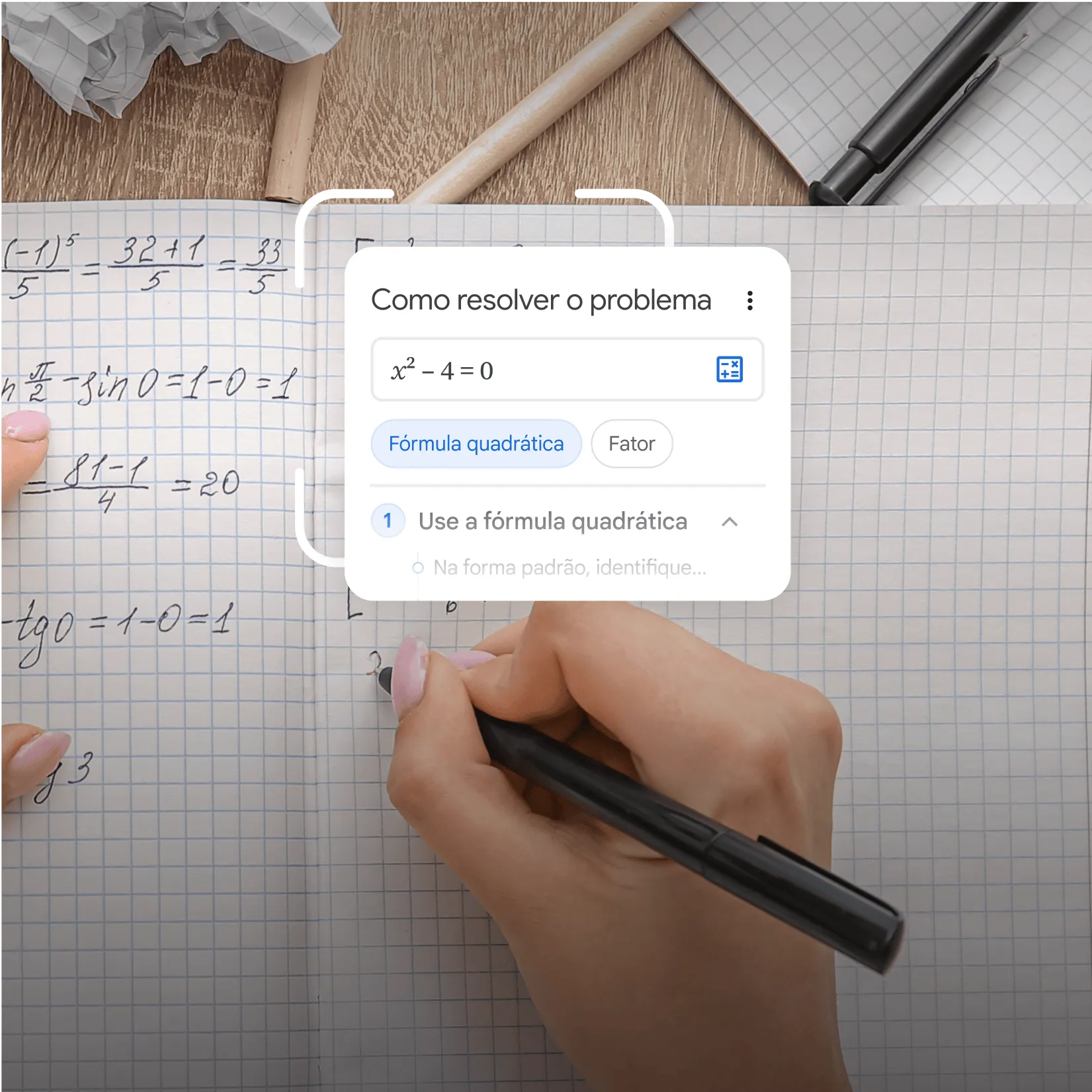 Imagem do Google Lens ajudando alguém resolver um problema de matemática.