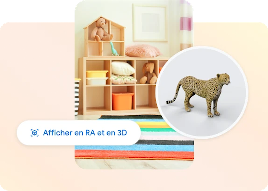 Image d'un guépard en RA dans une salle de jeux pour enfants