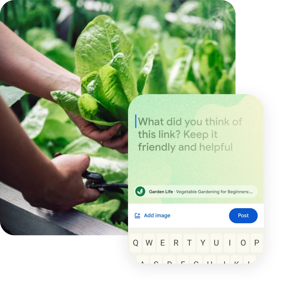 レタスを収穫する人と、その経験が共有された Google Notes の画像